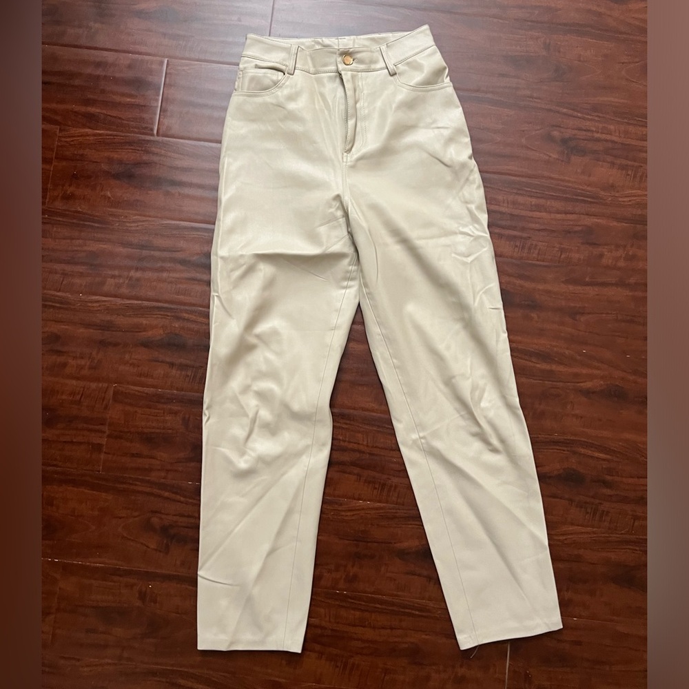 Zara faux leather cream pants